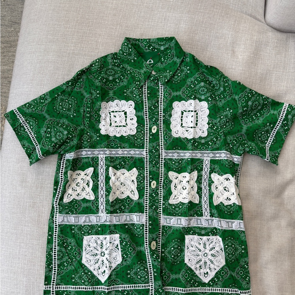Green and White Men’s Shirt ( made by hand)